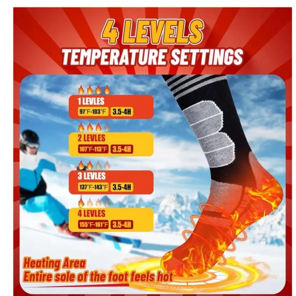 Heated Socks, Rechargeable Thermal 4 Levels Heating Compression Washable